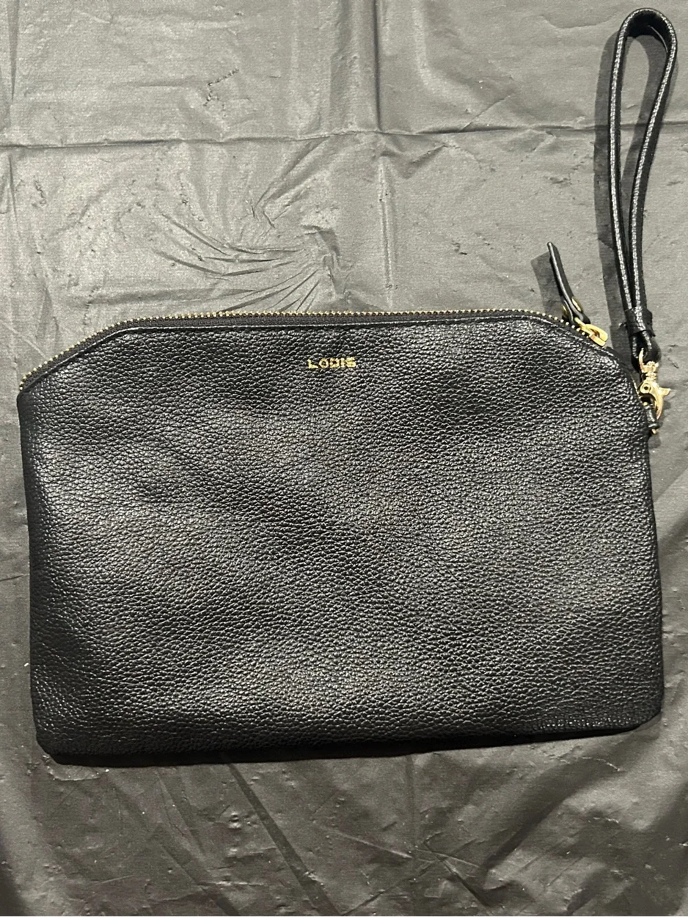 Lodis Black Pebbled Leather Wristlet Clutch with Gold Hardware